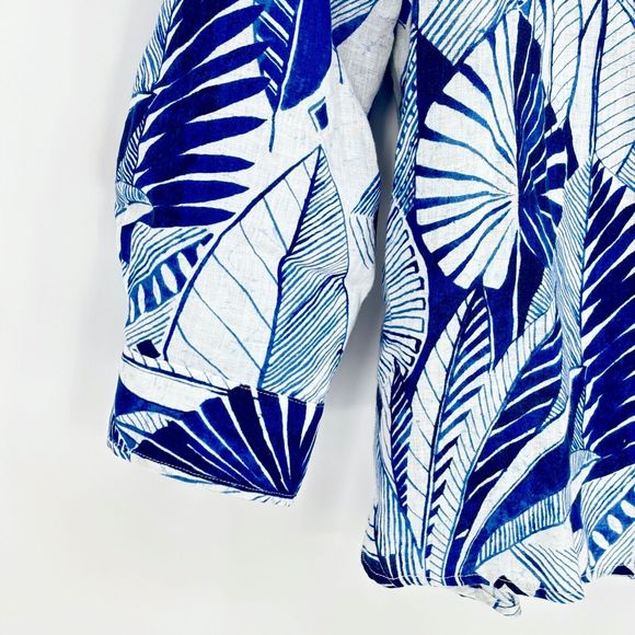 J. MCLAUGHLIN Women’s XL Blue Linen LS Button-Up Top Blouse Tropical Palm Floral - Picture 7 of 14